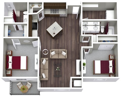 Floor plan for 2 beds, 1.8 baths, 1165 sqft